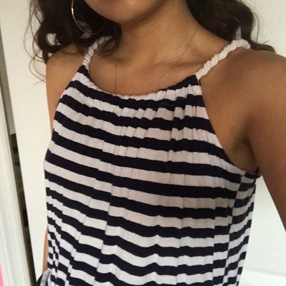Rope sleeve Navy and blue striped top